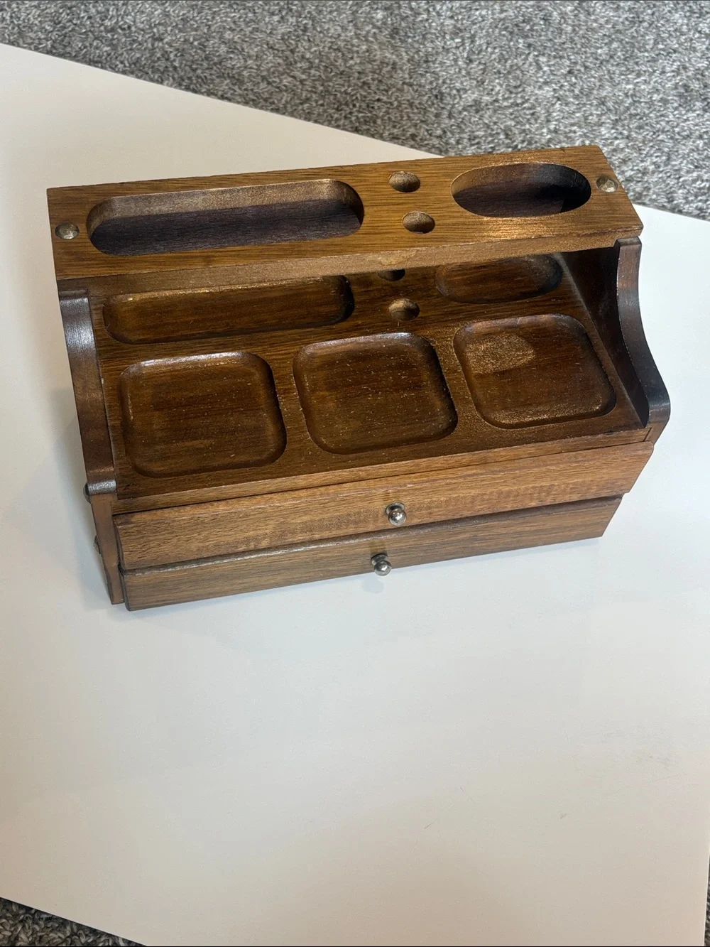 Valet Tray Vintage Wooden Desk Organizer Caddy Warm Brown